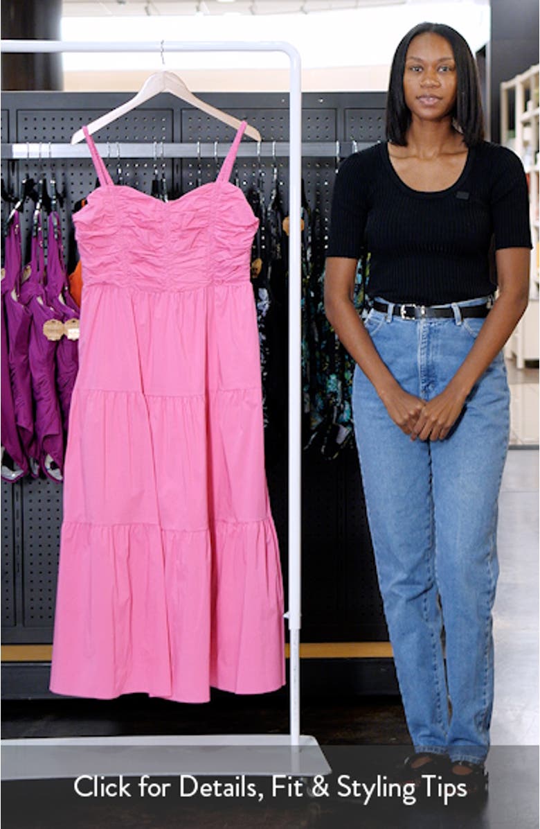 Ruched Cotton Blend Tiered Sundress, sales video thumbnail