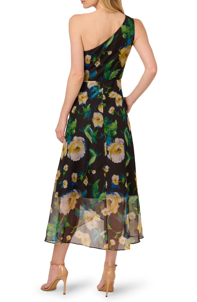 Adrianna Papell Floral One Shoulder Fit & Flare Dress, Alternate, color, Black Yellow Multi