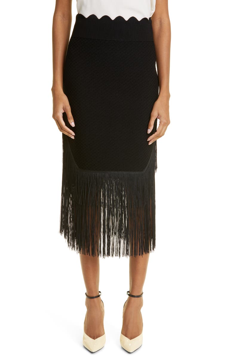 Victoria Beckham Fringe Jacquard Knit Midi Skirt, Main, color, 