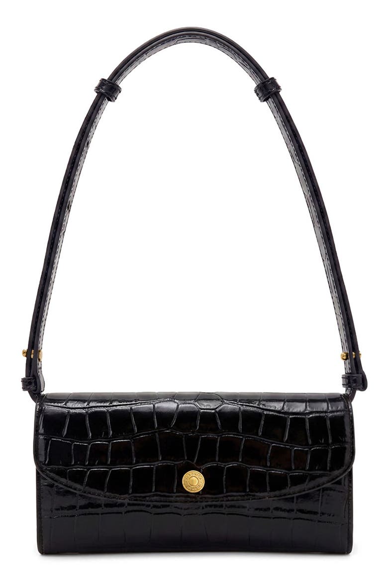 Croc Embossed Leather Crossbody Wallet, Alternate, color, BLACK