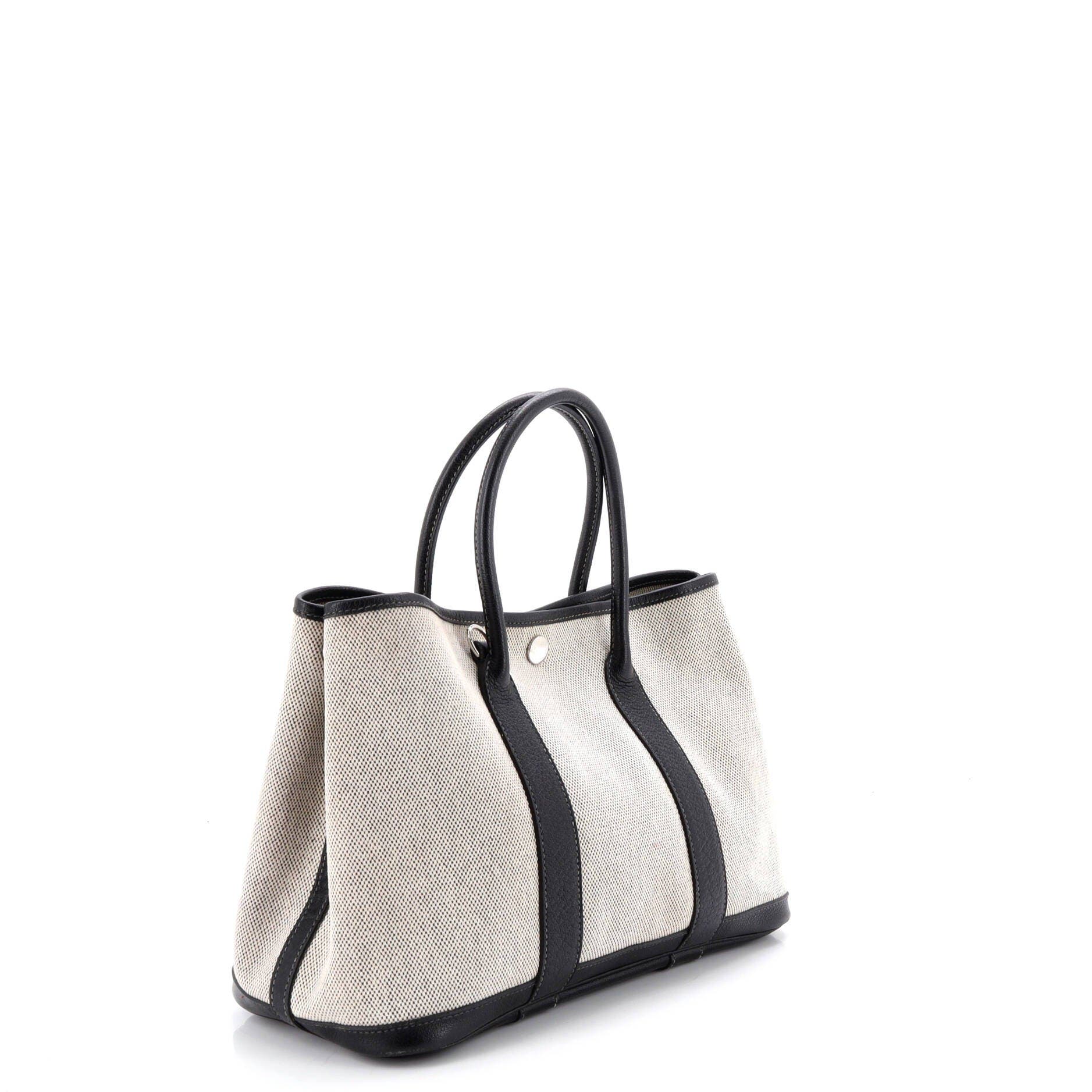 Pre-Owned Hermes Garden Party Tote Toile and Leather 30, Alternate, color, Noir