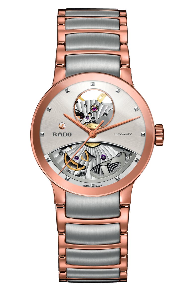 Centrix Automatic Open Heart Bracelet Watch, 33mm, Main, color, ROSE GOLD/ SILVER/ ROSE GOLD