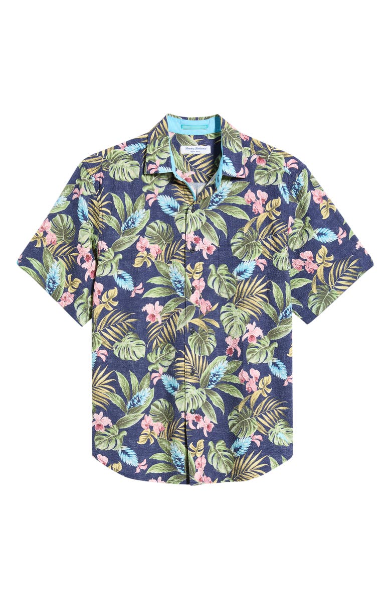 Tommy Bahama Nova Wave Selva Gardens Floral Short Sleeve Seersucker Button-Up Shirt, Alternate, color, Coastline