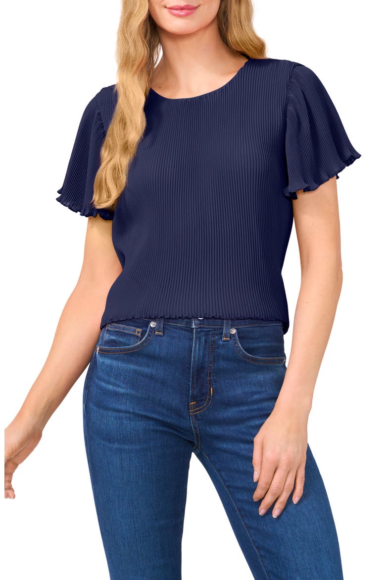 Flutter Sleeve Plissé Top, Main, color, CLASSIC NAVY