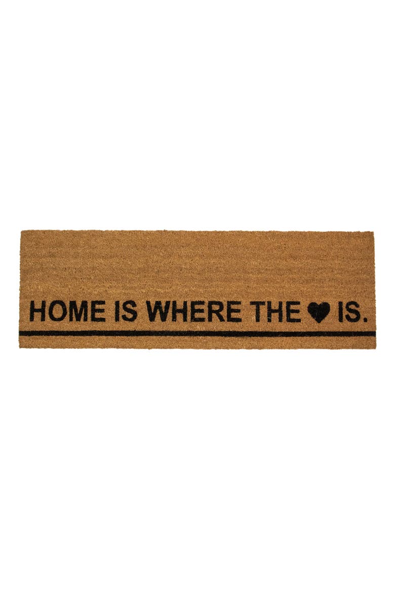 Natural Coir Outdoor Rectangular "Home Is Where the Heart Is" Doormat 16" x 48", Main, color, Brown