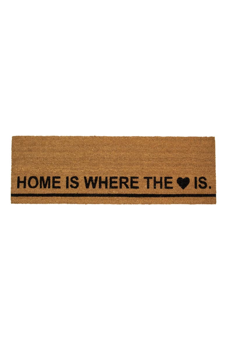 Northlight Natural Coir Outdoor Rectangular "Home Is Where the Heart Is" Doormat 16" x 48", Main, color, Brown