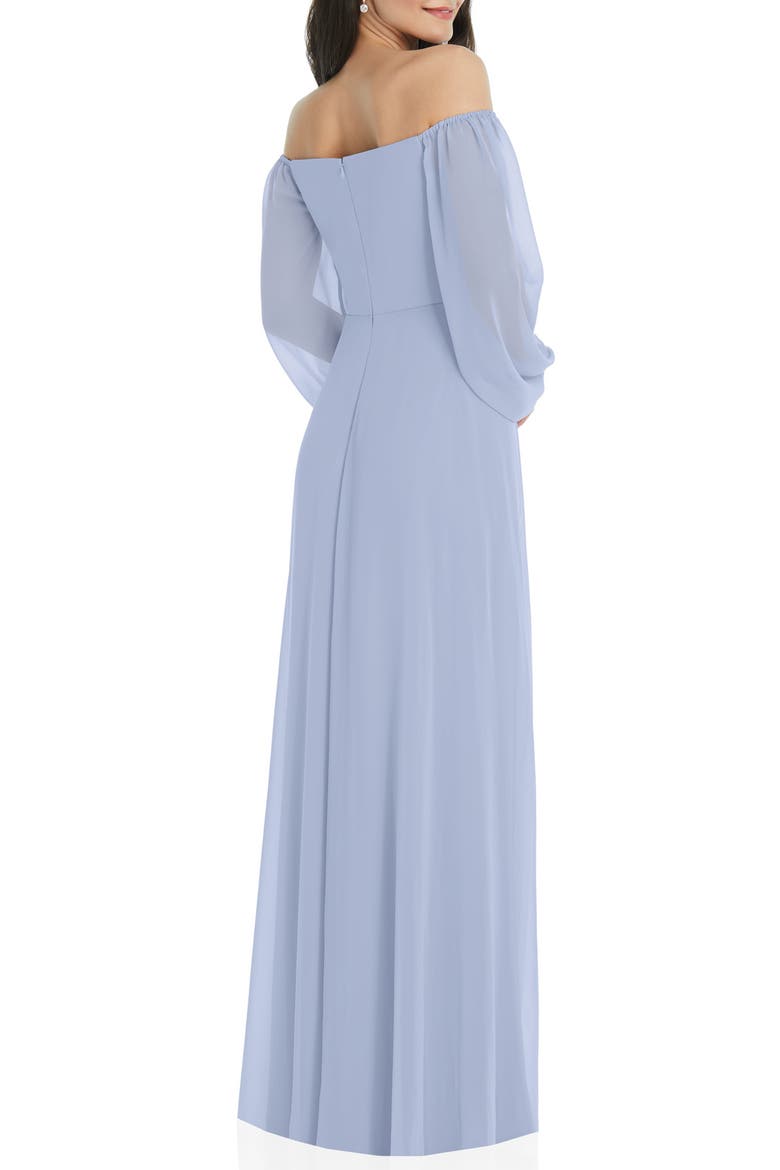 Convertible Neck Long Sleeve Chiffon Gown, Alternate, color, SKY BLUE