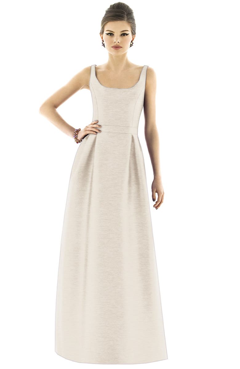 Alfred Sung Scoop Neck Dupioni Full Length Dress, Main, color,