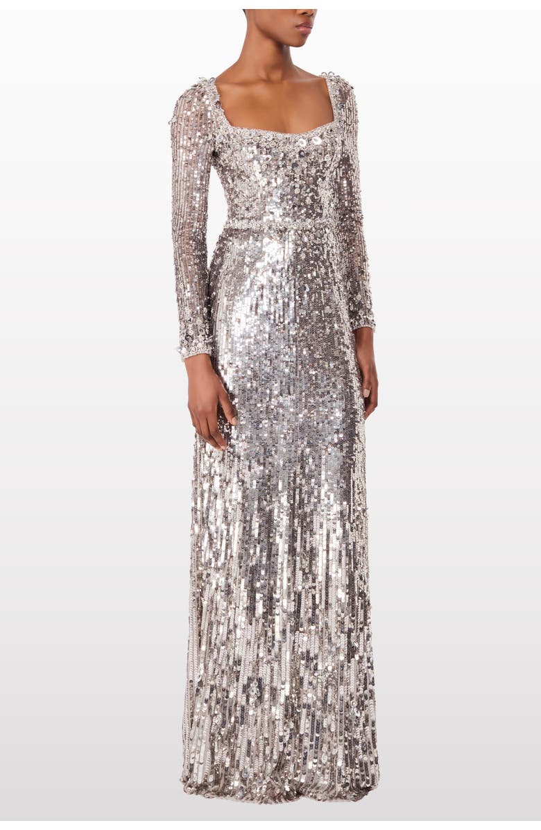 Jenny Packham Kestra sequin-embellished maxi dress, Alternate, color, Ammonite Silver