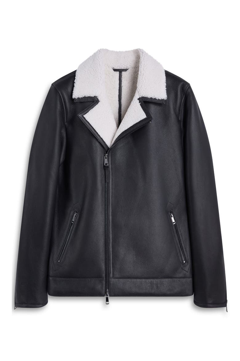 Genuine Shearling Biker Jacket, Alternate, color, BLACK