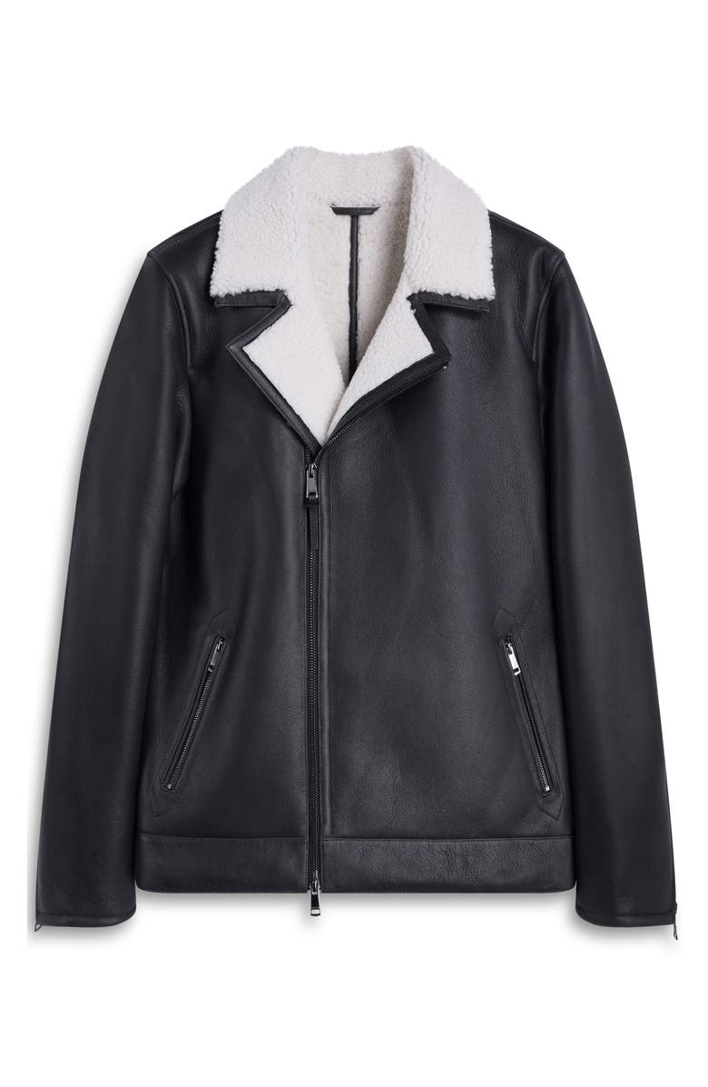 Bugatchi Genuine Shearling Biker Jacket, Alternate, color, Black