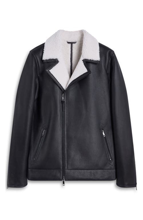 Bugatchi Genuine Shearling Biker Jacket In Black