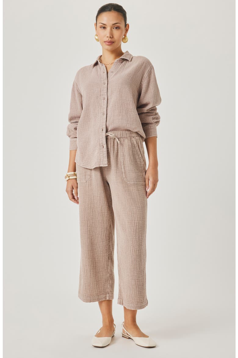 Adele Oversize Cotton Gauze Button-Up Shirt, Alternate, color, LIGHT WICKER