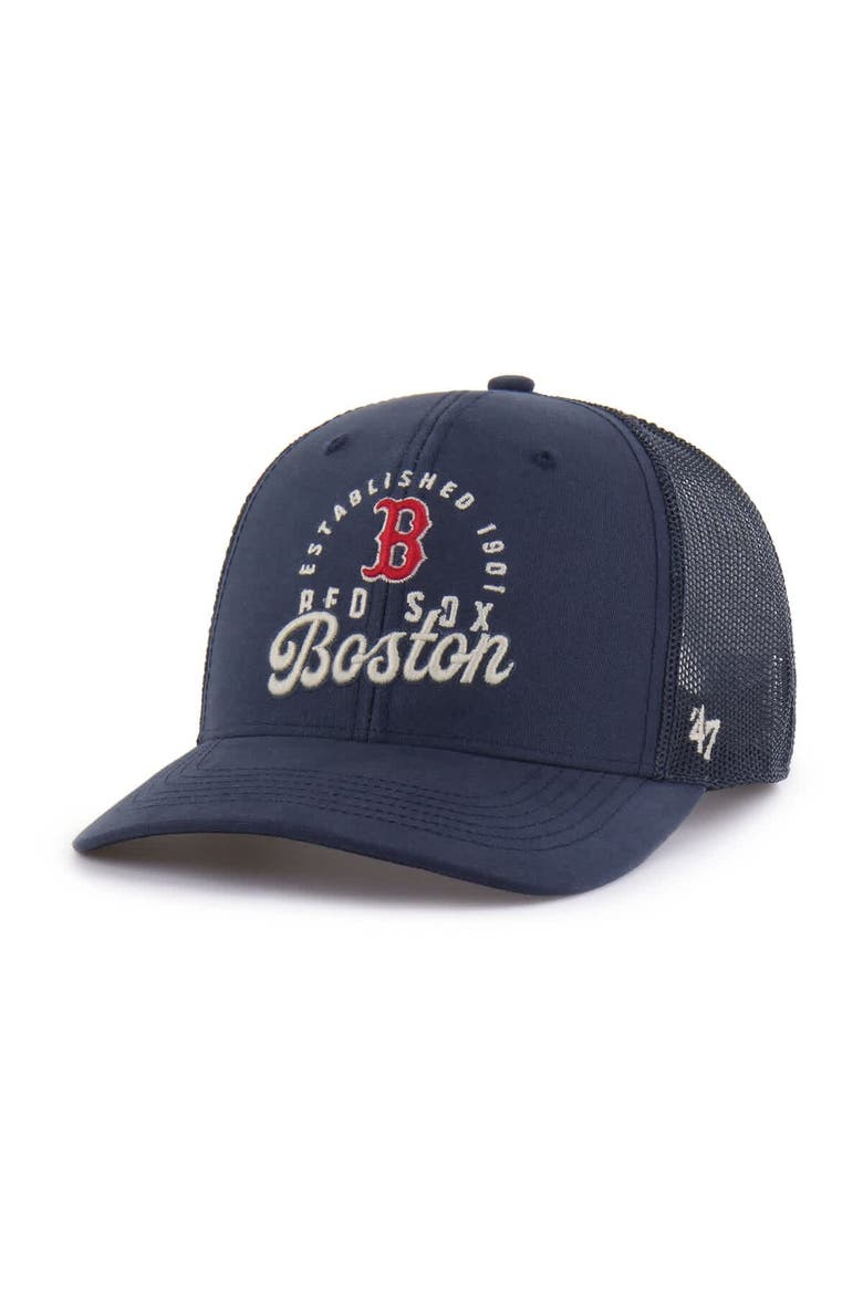 Men's '47 Navy Boston Red Sox Pitstop Trucker Adjustable Hat, Main, color, Navy