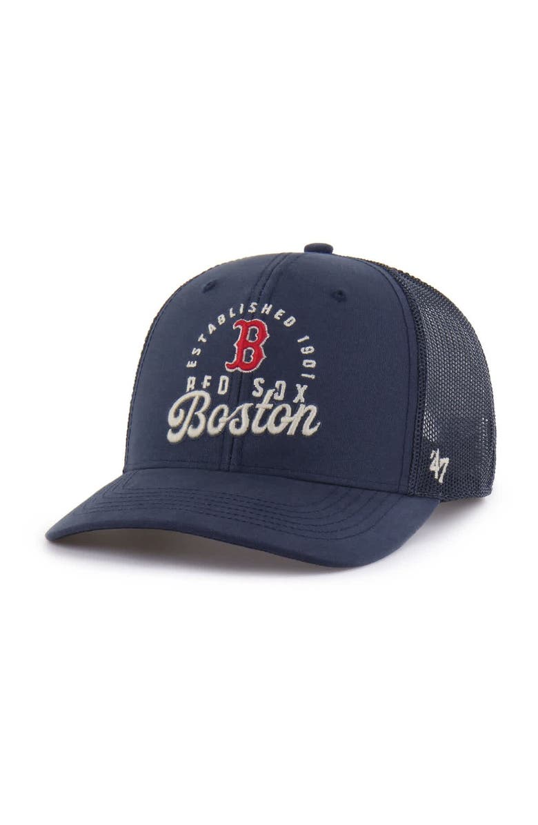 '47 Men's '47 Navy Boston Red Sox Pitstop Trucker Adjustable Hat, Main, color, Navy