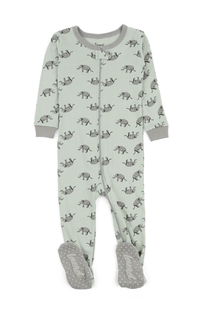 Leveret Footed Printed Cotton Pajamas, Animal, Holiday & Fun Prints, Alternate, color, Gray Elephant