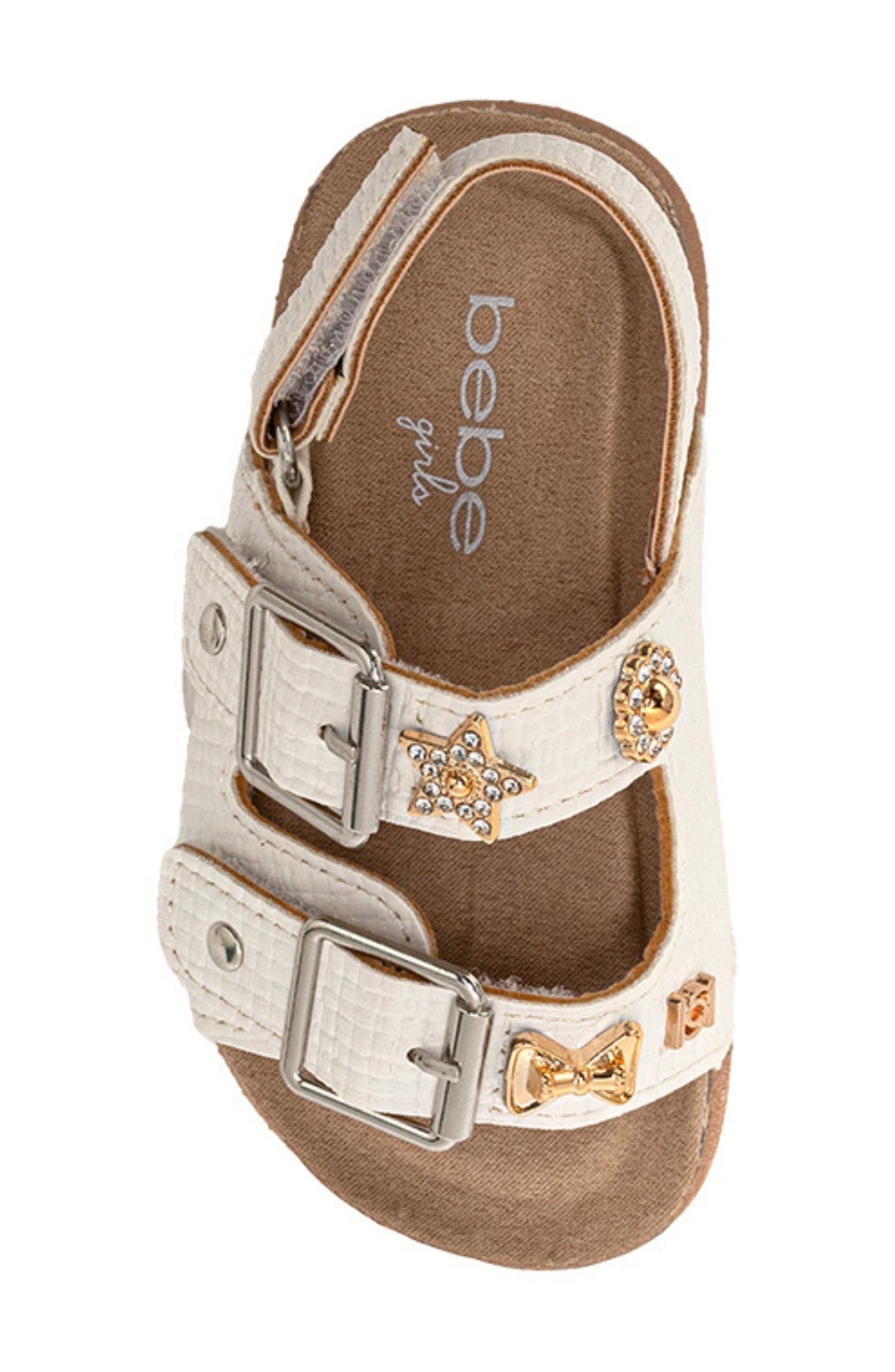 bebe Peached Double Strap Sandal, Alternate, color, White