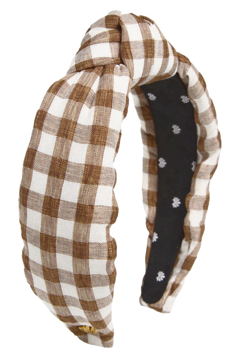 Knotted Gingham Headband, Main, color, WALNUT