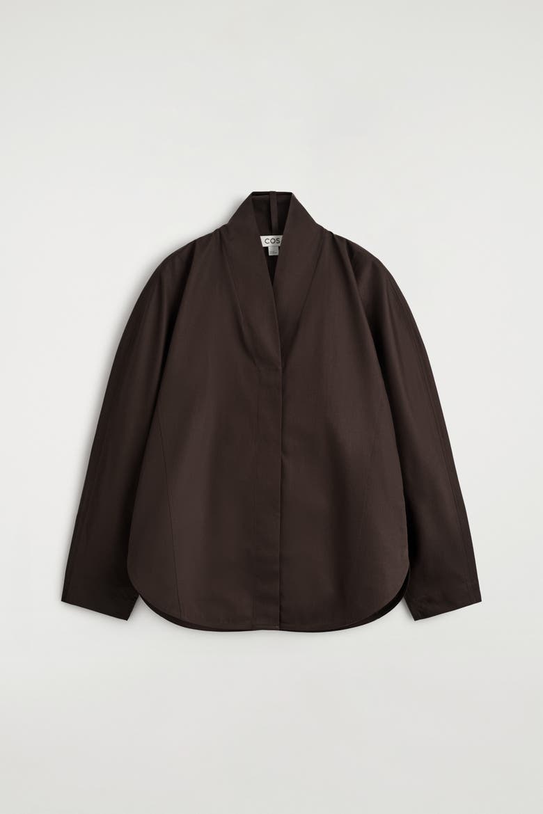 Shawl-Collar Cotton Blouse, Alternate, color, DARK BROWN