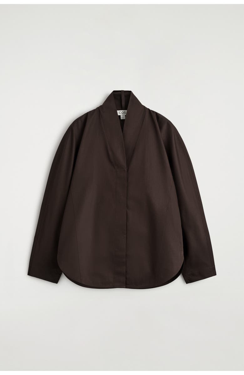 COS Shawl-Collar Cotton Blouse, Alternate, color, Dark Brown