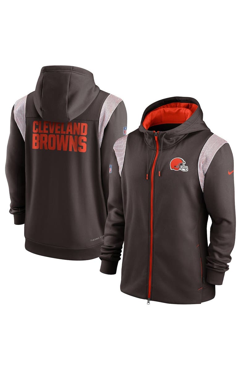 Nike Men's Nike Brown Cleveland Browns Performance Sideline Lockup Full-Zip Hoodie, Main, color, 