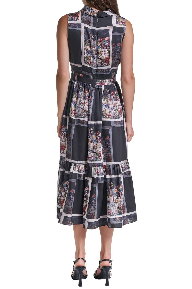 Paris Print Twill Midi Dress, Alternate, color, BLACK MULTI