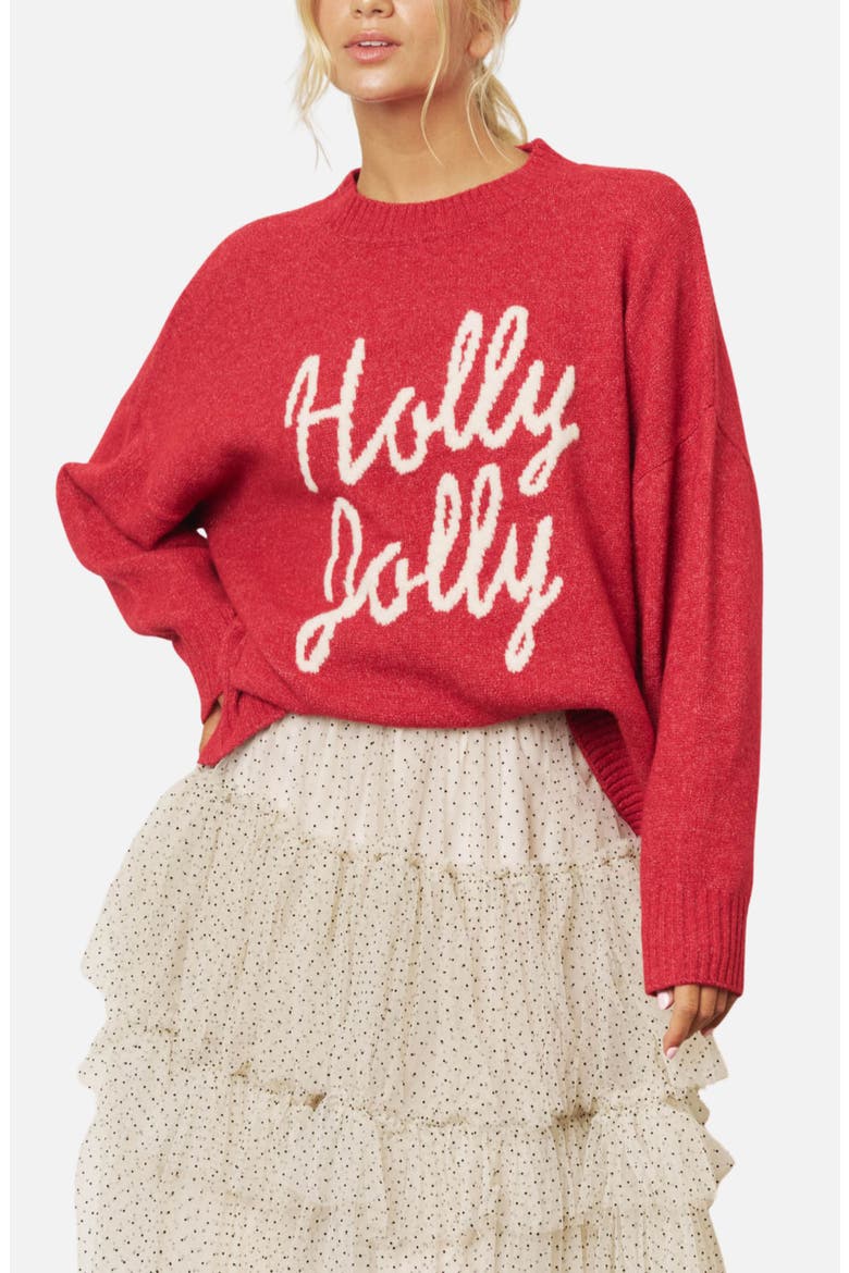 Holly Jolly Pullover Sweater, Alternate, color, RED