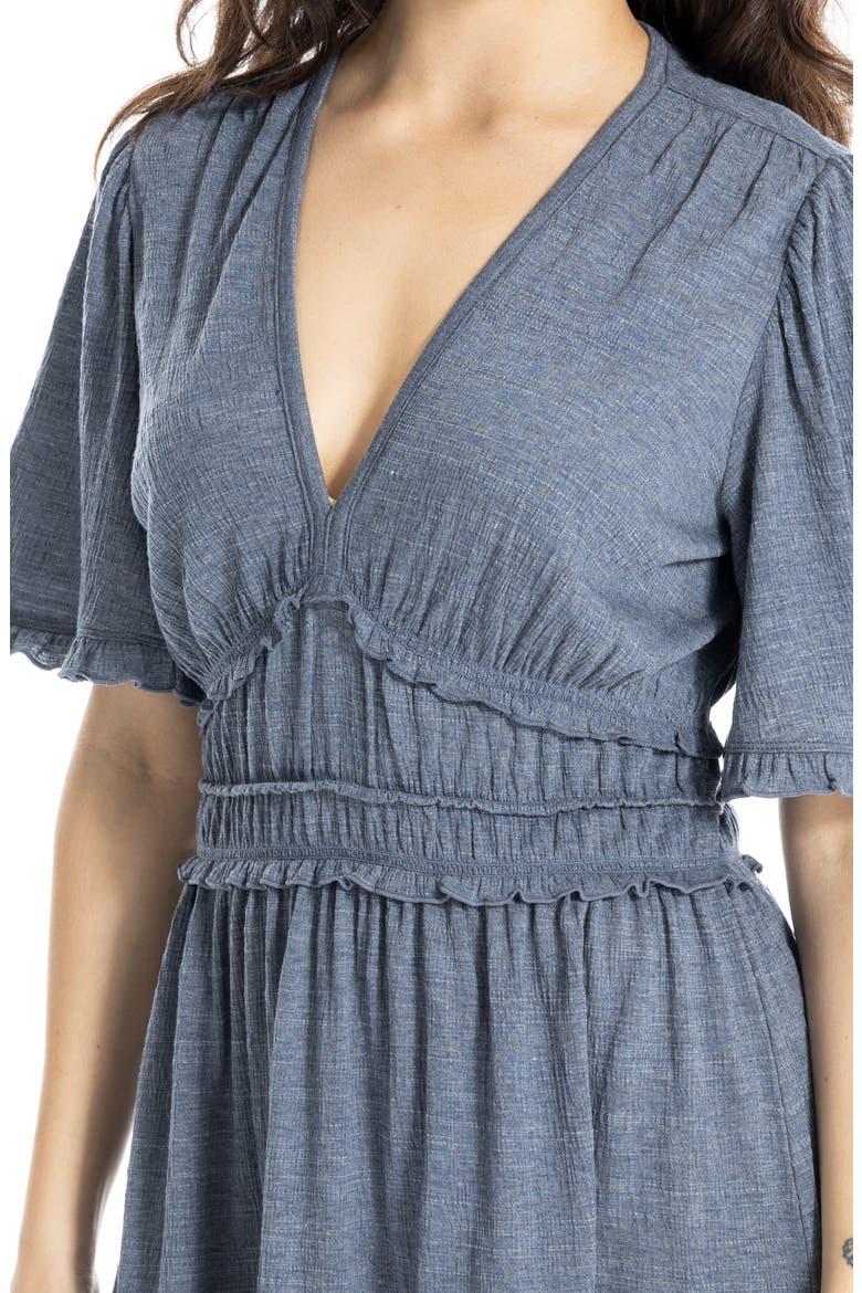 V-Neck Flutter Sleeve Short Dress, Alternate, color, DENIM