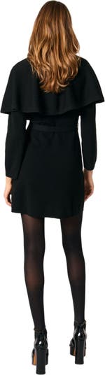 MAJE [マージ] Two-In-One Cape Knit Dress 2-in-1 knit dress & removable cape Black / Gray For Women | Maje
