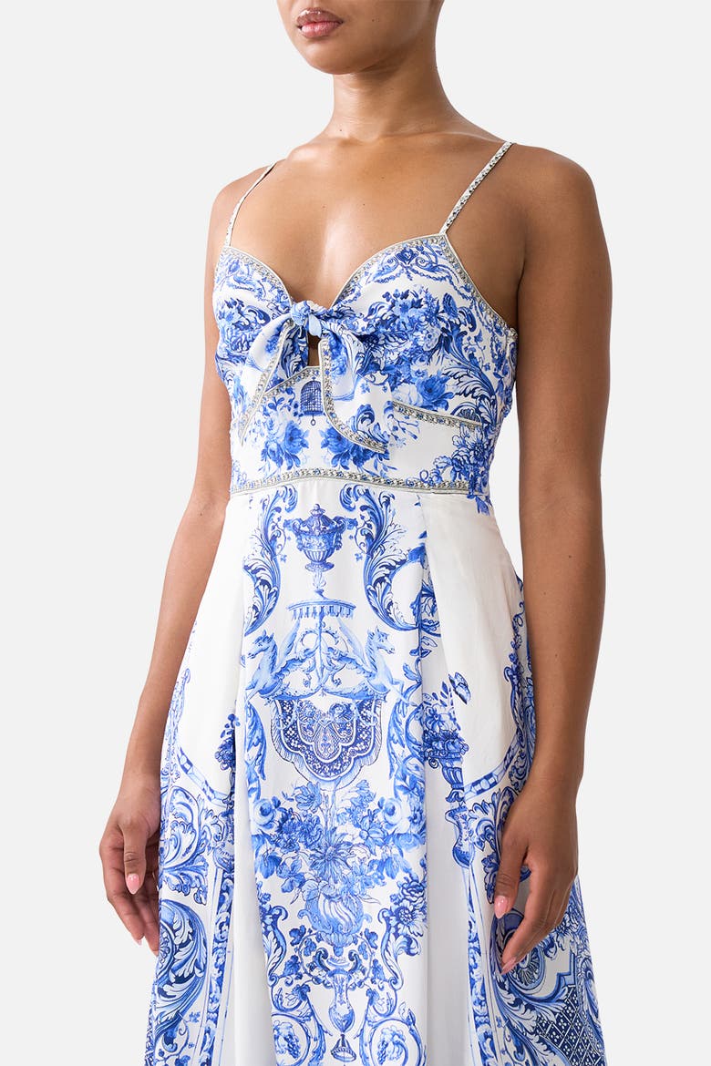 Ruffle Hem Tie Front Midi Dress, Alternate, color, Ceramic Panoramic