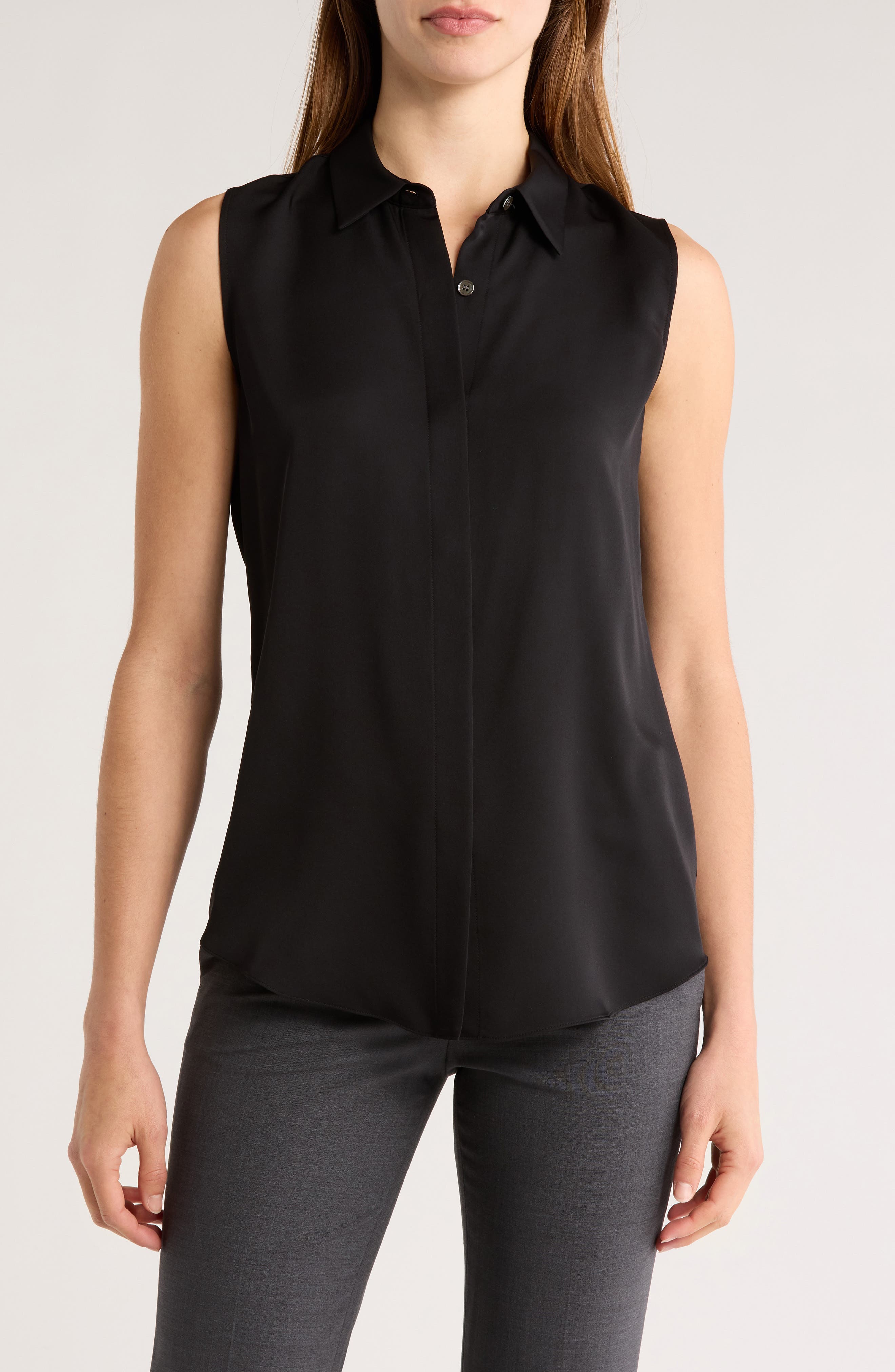 Theory Silk Georgette Sleeveless Button-Up Shirt