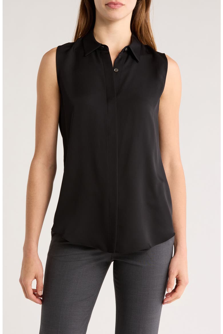 Silk Georgette Sleeveless Button-Up Shirt, Main, color, BLACK