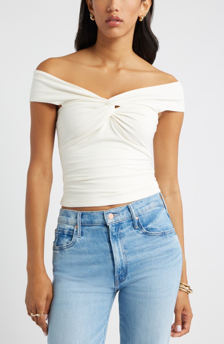 Open Edit Twist Front Off the Shoulder Top, Main, color, White Whisper