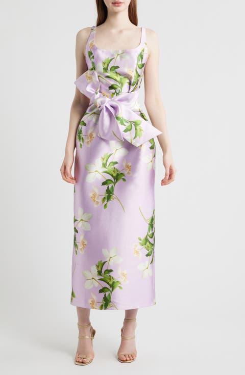 Floral Print Sleeveless Satin Midi Dress