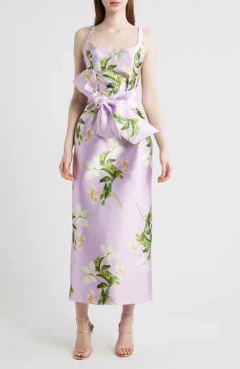 Floral Print Sleeveless Satin Midi Dress