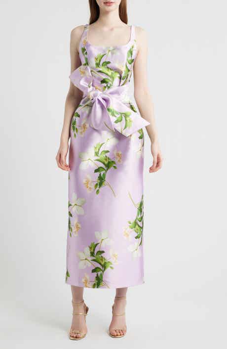 Floral Print Sleeveless Satin Midi Dress