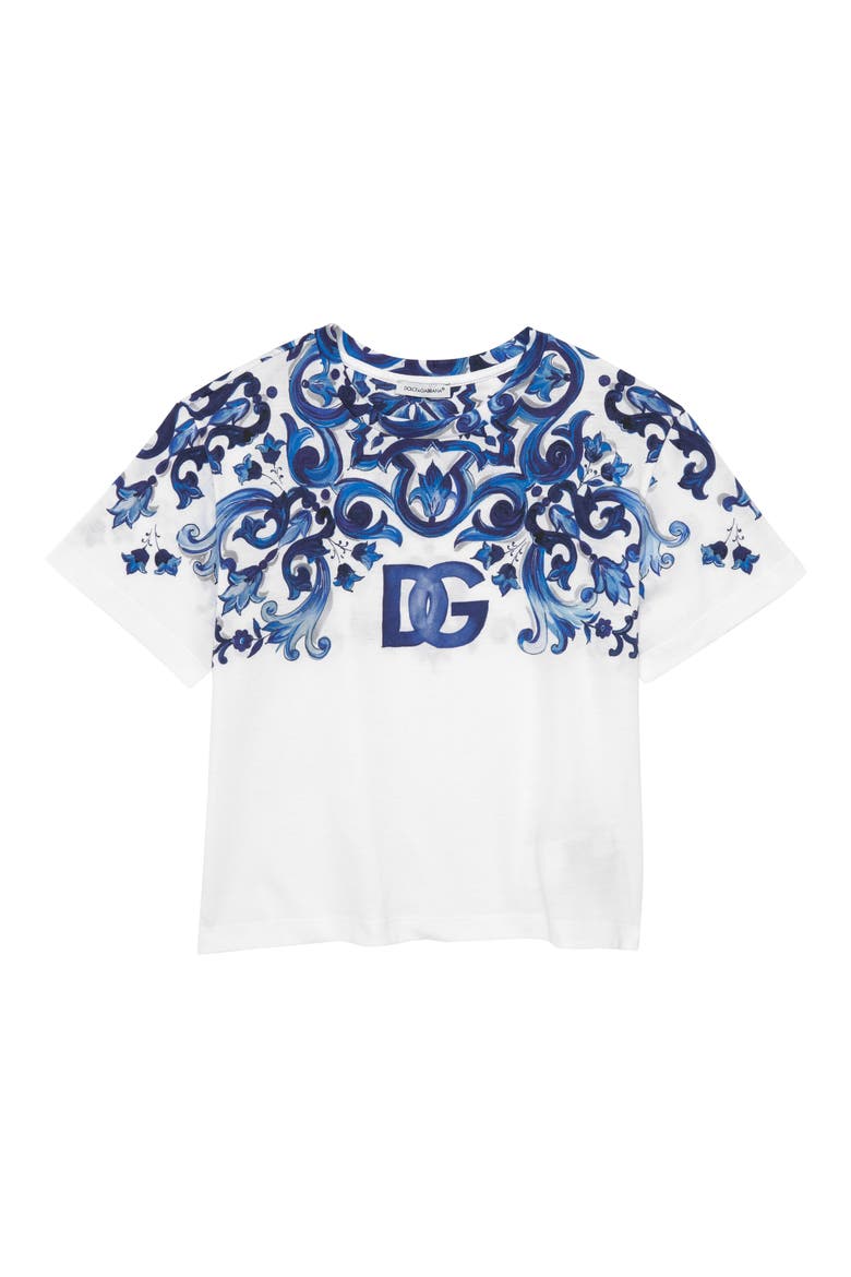 Kids' Majolica Print Cotton Logo Tee, Main, color, HA3TN TRIS MAIOLICHE F.BCO