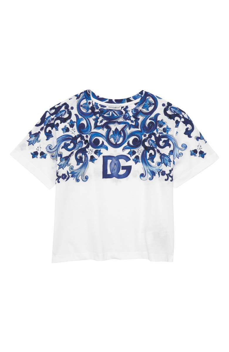 Dolce&Gabbana Kids' Majolica Print Cotton Logo Tee, Main, color,