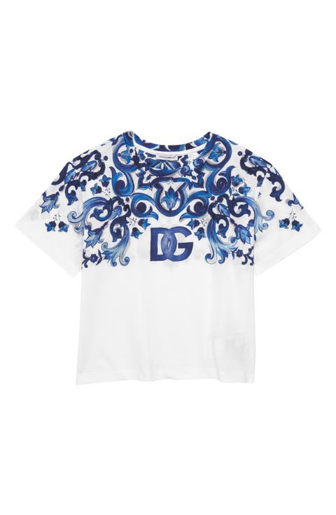 Kids' Majolica Print Cotton Logo Tee (Little Kid & Big Kid)