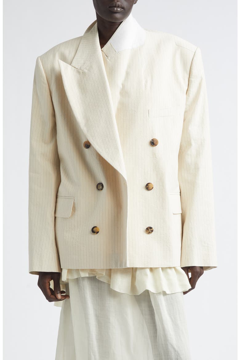 Bosea Washed Stripe Double Breasted Blazer, Main, color, ECRU