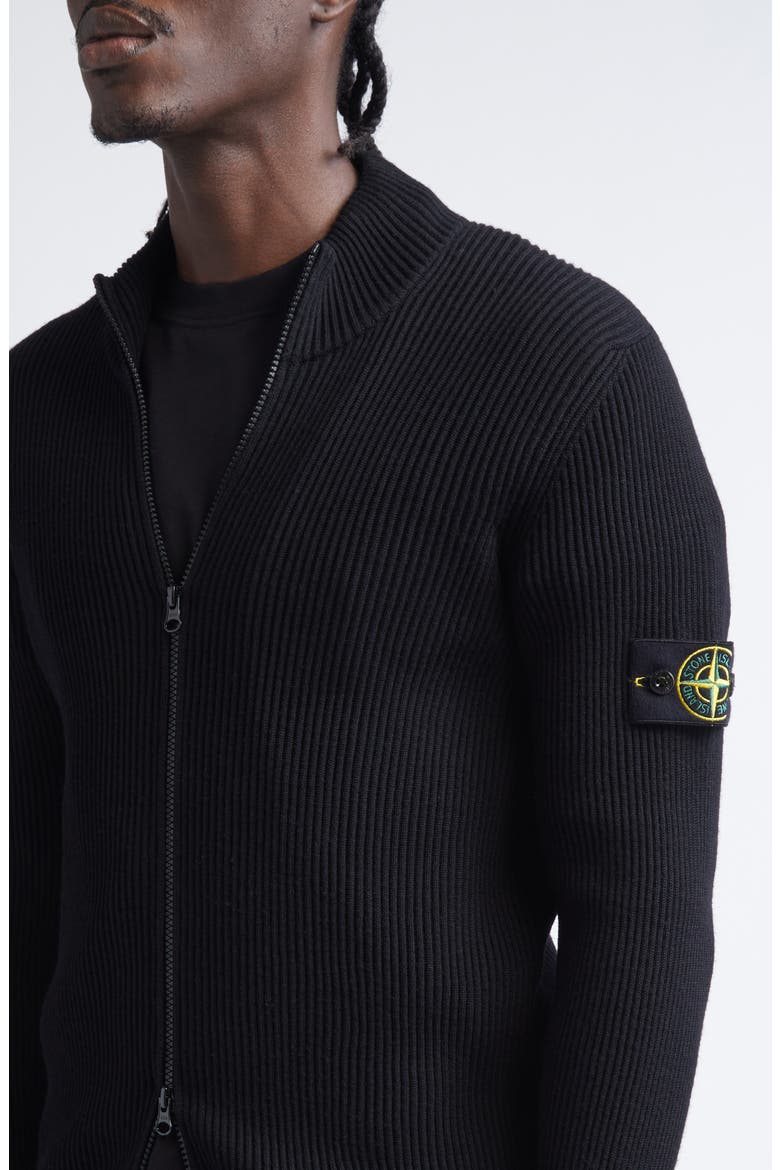 Compass Patch Full Zip Virgin Wool Rib Cardigan, Alternate, color, V0029 BLACK