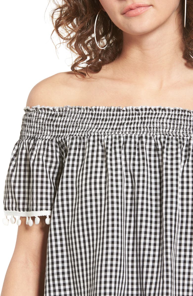 Love, Fire Smocked Check Off the Shoulder Top, Alternate, color,