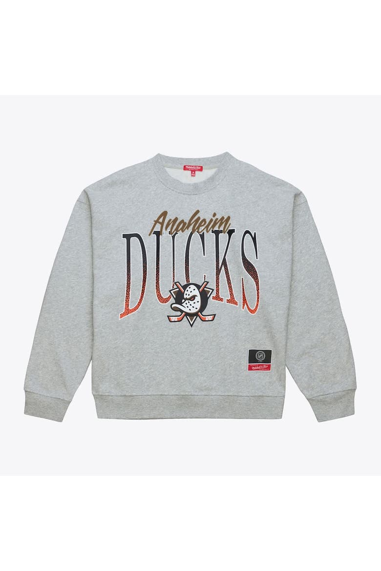 Women's Mitchell & Ness  Heather Gray Anaheim Ducks Hockey Night Sweatshirt, Alternate, color, Heather Gray