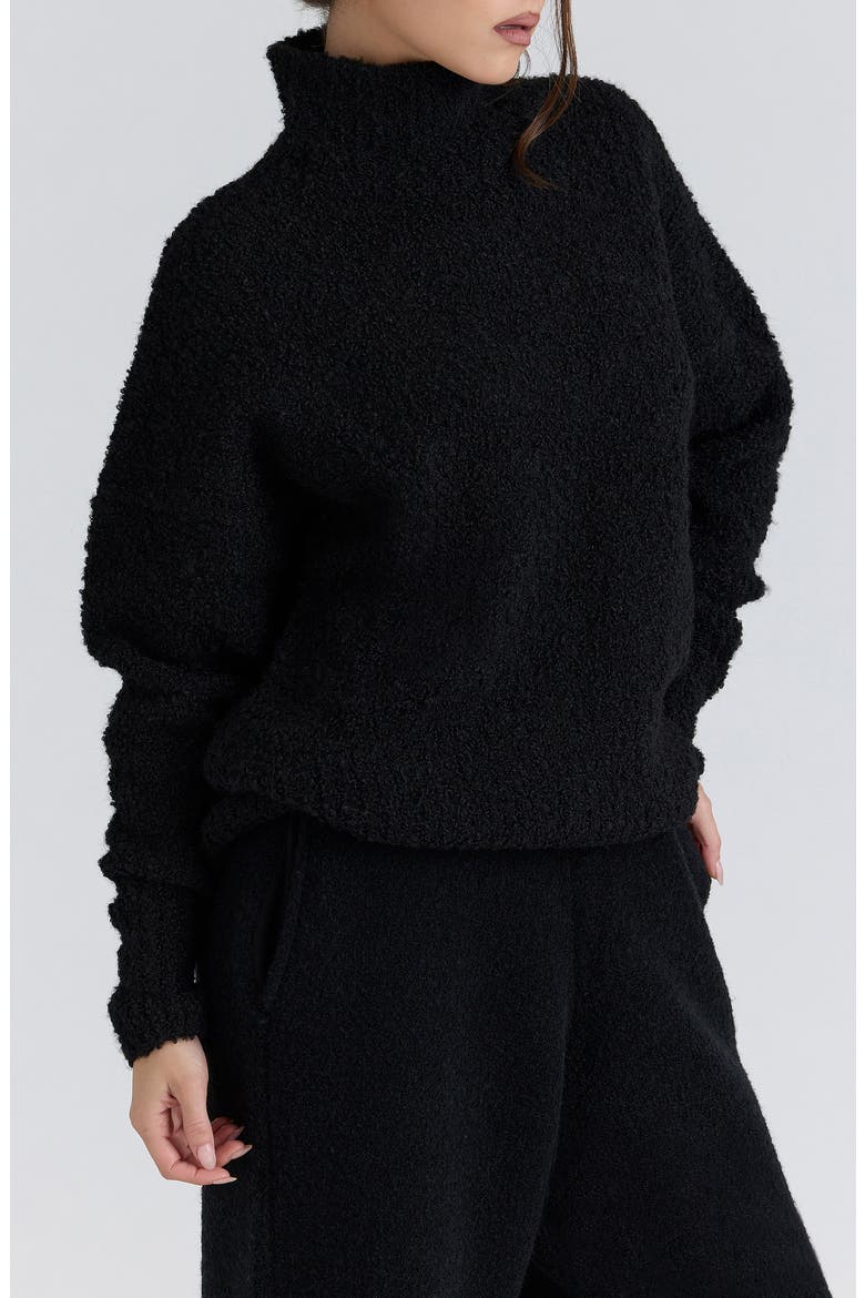 Brooklyn Bouclé Funnel Neck Sweater, Alternate, color, BLACK