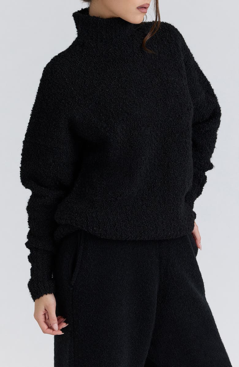 HOUSE OF CB Brooklyn Bouclé Funnel Neck Sweater, Alternate, color, Black