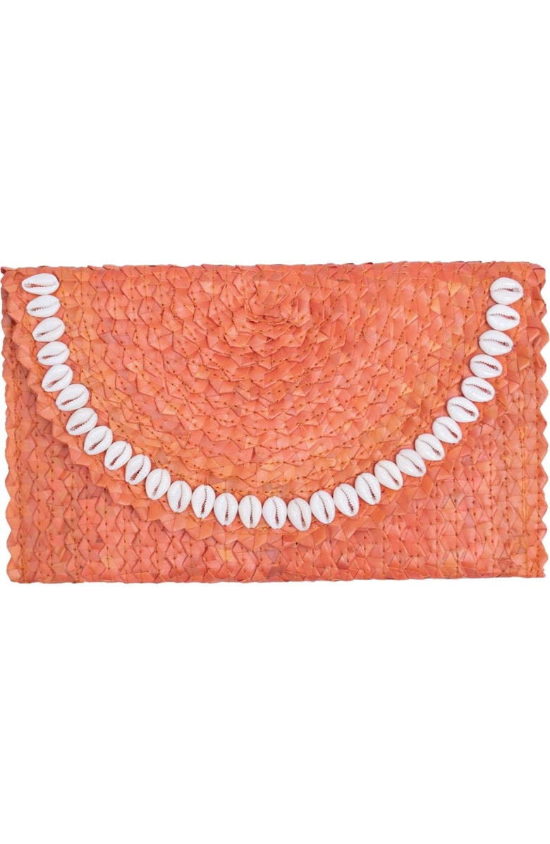 Jelavu Coco Seashell Trim Raffia Clutch, Main, color, Orange