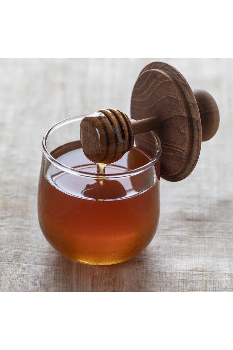Teak & Glass Honey Jar, Alternate, color, Brown