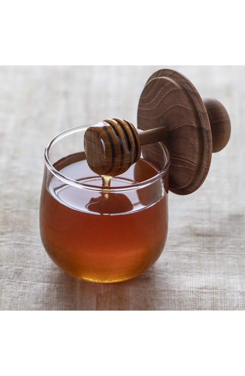 Be Home Teak & Glass Honey Jar, Alternate, color, Brown