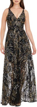 Dress the Population Ariyah Floral Sequin A-Line Gown