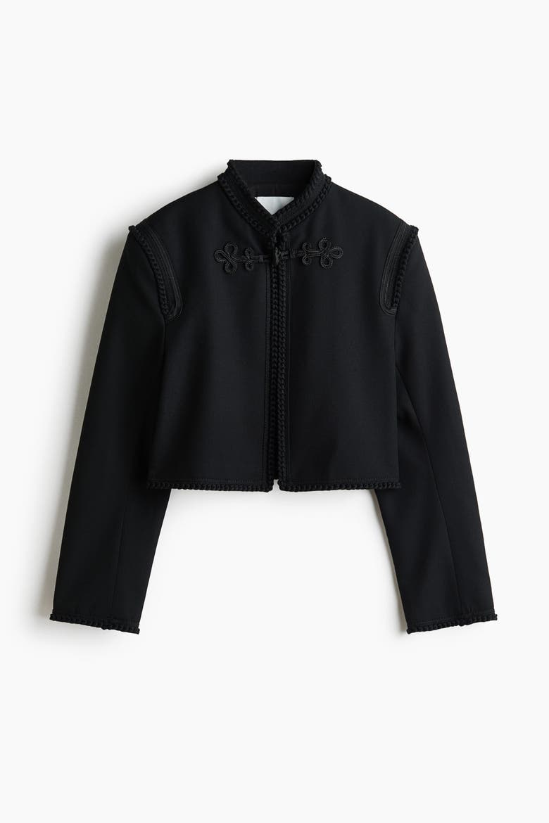 Cropped Braid-Detail Jacket, Alternate, color, Black